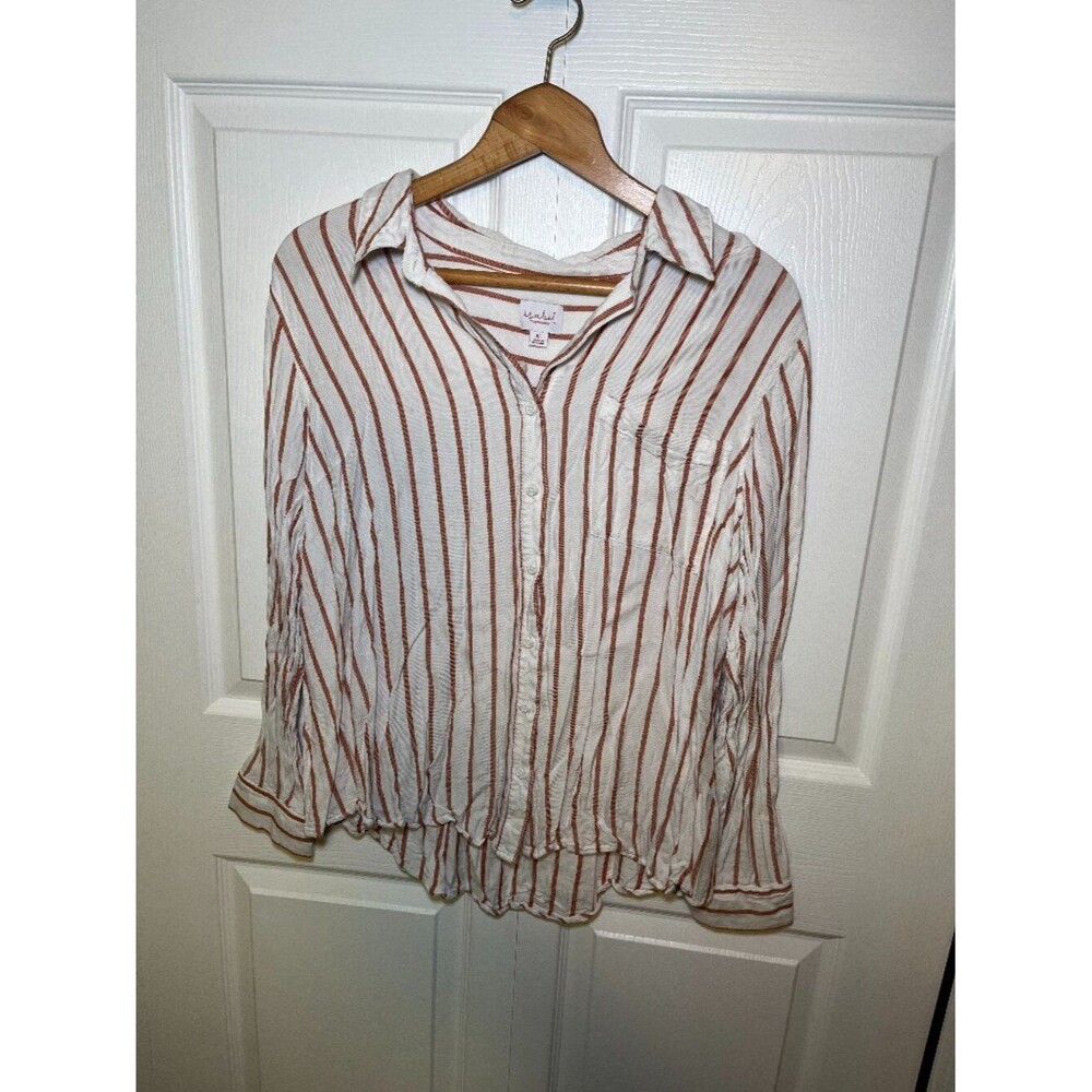 Isabel White & Rust Striped Button Blouse XL